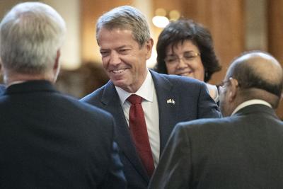 Gov. Pillen greets state senators at close of Legislature